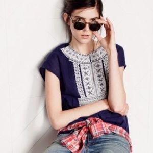 3/$20 Madewell Kasbah Embroidered Blue Boho Top